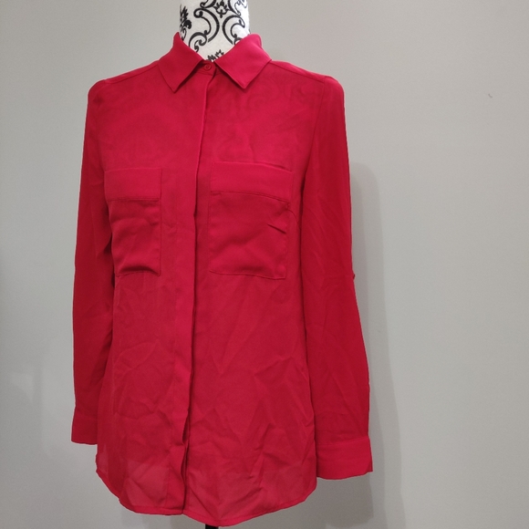 Le Chateau Red Semi Sheer Dress Shirt Blouse - Picture 2 of 8